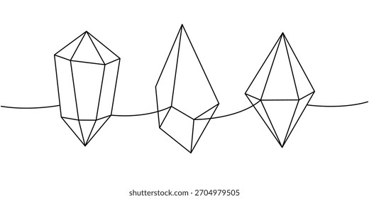 Cristal y minerales de una línea de dibujo continuo. Gemas de diamante. Ilustración vectorial