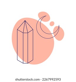 Crystal with the moon. Esoteric symbol. Hand drawn linear vector illustration