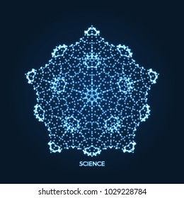 Crystal. Object with dots. Molecular grid. 3d technology style with particle. Vector illustration. Futuristic connection structure for chemistry and science.