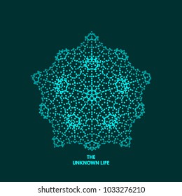 Kristall. Objekt mit Punkten. Molekulares Gitter. 3D-Technologie-Stil mit Teilchen. Vektorgrafik. Futuristische Verbindungsstruktur für Chemie und Wissenschaft.