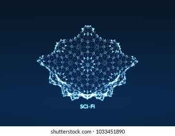 Cristal. Objeto con puntos. Cuadrícula molecular. 3 d estilo tecnológico con partícula. Ilustración vectorial. Estructura de conexión futurista para la química y la ciencia.