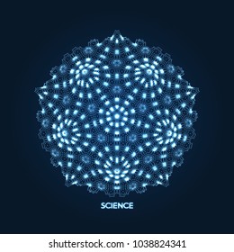 Crystal. Object with dots. Molecular grid. 3d technology style with particle. Vector illustration. Futuristic connection structure for chemistry and science.