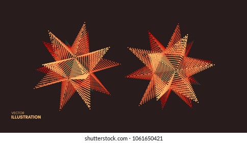 Cristal. Objeto con puntos. Cuadrícula molecular. 3 d estilo tecnológico con partícula. Ilustración vectorial. Estructura de conexión futurista para la química y la ciencia.