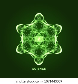 Cristal. Objeto con puntos. Cuadrícula molecular. 3 d estilo tecnológico con partícula. Ilustración vectorial. Estructura de conexión futurista para la química y la ciencia.