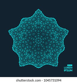 Kristall. Objekt mit Linien und Punkten. Molekulares Gitter. 3D-Technologie-Stil mit Teilchen. Vektorgrafik. Futuristische Verbindungsstruktur für Chemie und Wissenschaft.
