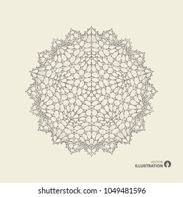 Crystal. Object with lines and dots. Molecular grid. 3d technology style with particle. Vector illustration. Futuristic connection structure for chemistry and science.