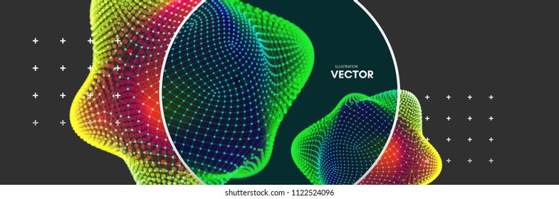 Cristal. Objeto con líneas y puntos. Cuadrícula molecular. 3 d estilo tecnológico con partícula. Ilustración vectorial. Estructura de conexión futurista para la química y la ciencia.