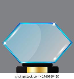 Crystal on a stand in 3d style. Logo design.  Award winner, product display. Empty product stand. Vector illustration. Stock image. EPS 10.