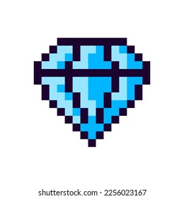 Crystal Pixel Art Gaming Element. Game Pixel Art Gemstone Icon, Crystal 8Bit Spielressource. Vektorgrafik einzeln auf weißem Hintergrund.