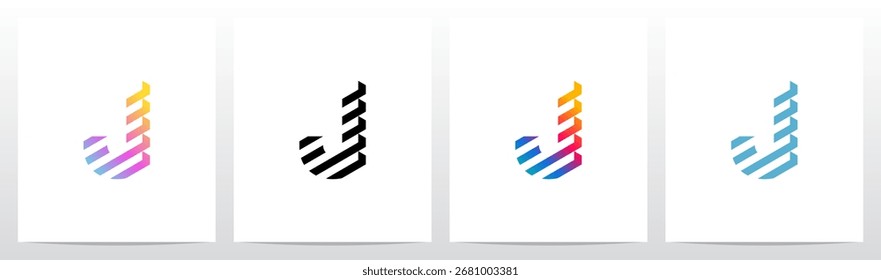 Crystal Prism Diagonal Bars Letter Initial Logo Design J