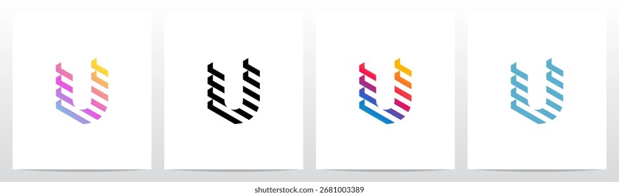 Crystal Prism Barras diagonales Letra Diseño de logotipo inicial U