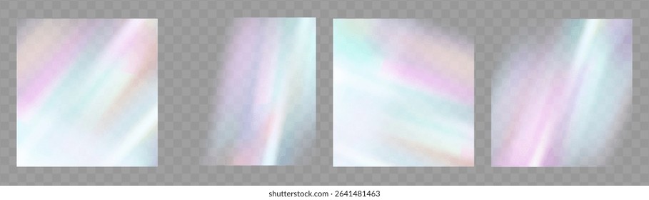 Crystal prism light flare background,transparent rainbow overlay with diamond neon glare effect and iridescent blur.