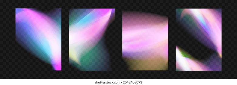 Fondo de destello de luz de prisma de cristal, superposición de arco iris transparente con efecto de deslumbramiento de neón de diamante y desenfoque iridiscente.