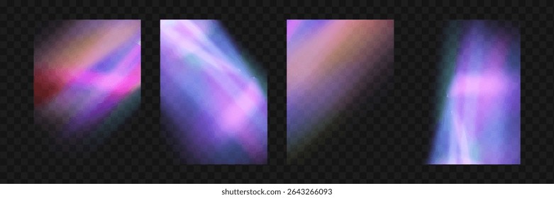 Fondo de destello de luz de prisma de cristal, superposición de arco iris transparente con efecto de deslumbramiento de neón de diamante y desenfoque iridiscente.