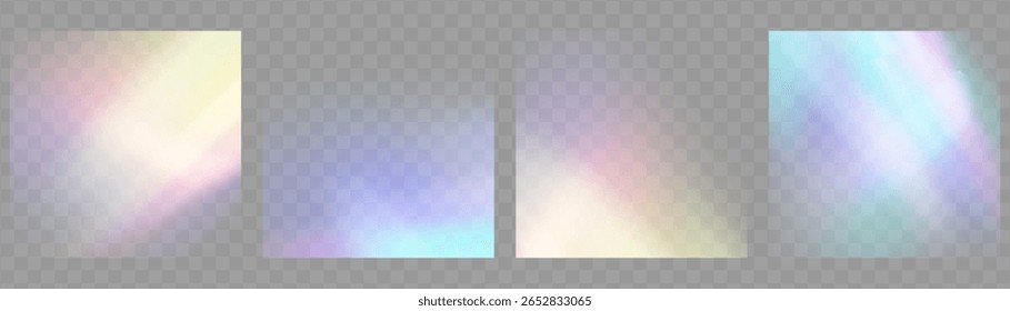 Fondo de destello de luz de prisma de cristal, superposición de arco iris transparente con efecto de deslumbramiento de neón de diamante y desenfoque iridiscente.