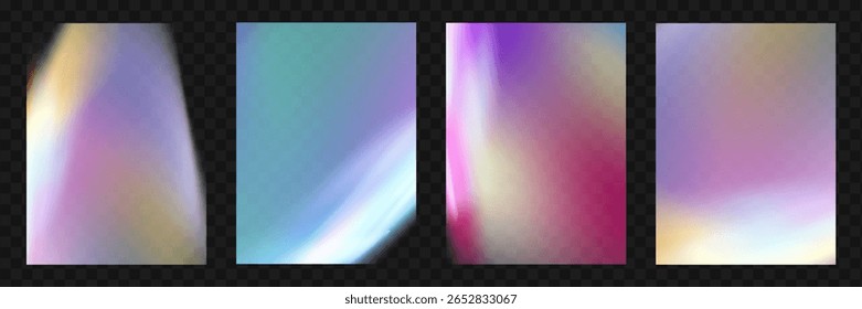 Fondo de destello de luz de prisma de cristal, superposición de arco iris transparente con efecto de deslumbramiento de neón de diamante y desenfoque iridiscente.