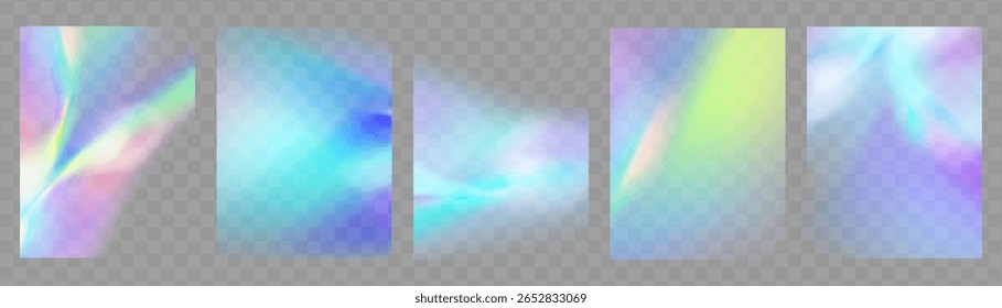 Fondo de destello de luz de prisma de cristal, superposición de arco iris transparente con efecto de deslumbramiento de neón de diamante y desenfoque iridiscente.