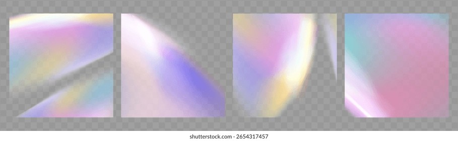 Fondo de destello de luz de prisma de cristal, superposición de arco iris transparente con efecto de deslumbramiento de neón de diamante y desenfoque iridiscente.