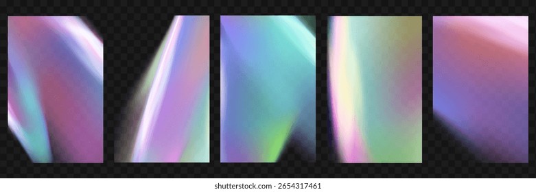 Crystal prism light flare background,transparent rainbow overlay with diamond neon glare effect and iridescent blur.
