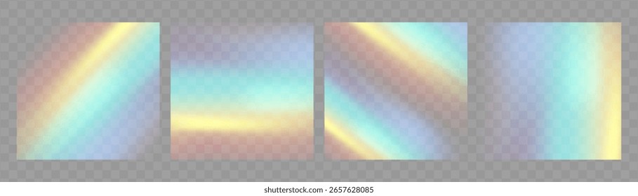 Fondo de destello de luz de prisma de cristal, superposición de arco iris transparente con efecto de deslumbramiento de neón de diamante y desenfoque iridiscente.