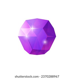 Gema de juego de brillo púrpura de cristal, ilustración vectorial aislada en fondo blanco. Un sencillo elemento ui de dibujos animados en forma de piedra de goma radiante. Dibujo de diamantes en la vista frontal.