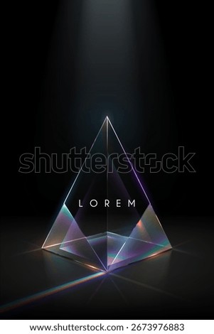 Crystal pyramid with light effects on black background