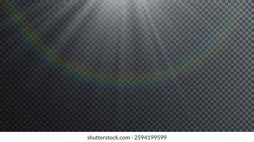 crystal rainbow light effect with sparkling prism reflections and diamond spectrum shine. Perfect for jewelry overlays, neon glow designs, and magical optical decorations. Vector illustration.