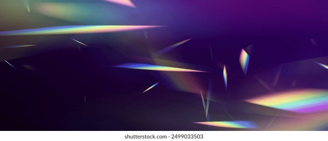 Efectos de luz de arco iris de cristal. Superposición para fondos. Concepto de prisma triangular. Diseños de patrones de superposición de rayas ligeras.	