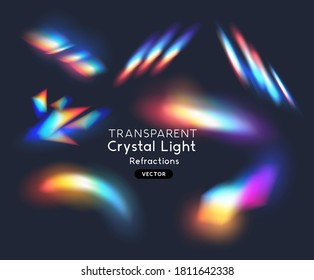 Crystal Rainbow Light Effects. Light streak overlay pattern designs. Vector illustration.