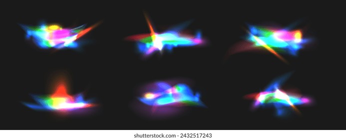 Crystal rainbow optical leak glare reflection effect on black