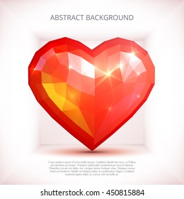 Crystal red heart abstract composition background