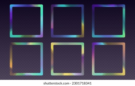 Marco de refracción de cristal, borde de luz solar arco iris, efecto luminoso prismático, reflejos holográficos en forma cuadrada. Rayos ópticos borrosos. efecto caleidoscopio vintage. Elemento de diseño de vectores.