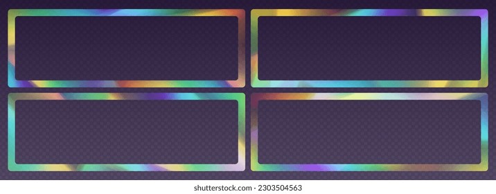 Crystal refraction frame, rainbow sunlight border, prism light effect, holographic reflections in a rectangular shape. Blurred optical rays. vintage kaleidoscope effect. Vector design element.