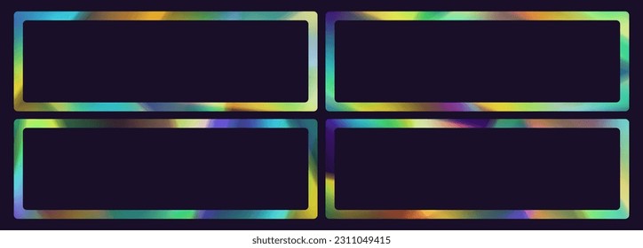 Marco de refracción de cristal, borde de luz solar arco iris, efecto luminoso prismático, reflejos holográficos en forma rectangular. Rayos ópticos borrosos. efecto caleidoscopio vintage. Elemento de diseño de vectores.
