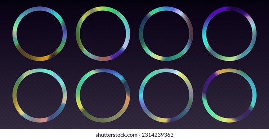Kristallrefraktionsrahmen, Regenbogen-Sonnenschutzrahmen, Prismenlichteffekt, holografische Reflexionen in Kreisform. Unscharfe optische Strahlen. Kaleidoskop-Effekt im Vintage. Vectordesign-Element.