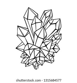 Crystal, rock. Vector illustration. Art. Item to print. Sketch, handmade. Tattoo. Coloring.