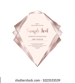 Crystal Rose Gold Frame With Pink Glitter Triangles, Geometric And Polygonal Shapes.