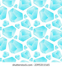 Crystal seamless pattern. Bright blue gradient transparent gems and crystals on a white background. Vector illustration. Packaging for a gift. A bright repeating gemstone. Chaotic ornament