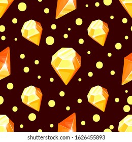 Crystal seamless pattern - colorful rainbow crystals or gems on white background, endless background with gemstones, minerals, diamonds, flat vector for textile, wrapping paper, scrapbooking