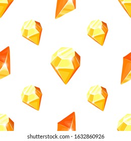 Crystal seamless pattern - colorful rainbow crystals or gems on white background, endless background with gemstones, minerals, diamonds, flat vector for textile, wrapping paper, scrapbooking