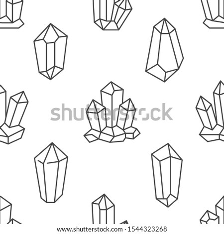 Crystal seamless pattern with line gemstone icons. Geometric mineral on white background with black polygonal stone quartz, diamond for magic jewelry poster design.