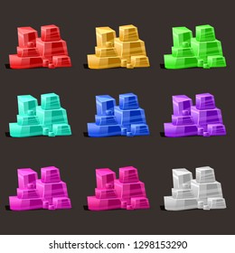 Crystal set. Different colors. Crystal stone or precious stone. Precious stone Magic, fantasy crystals and semiprecious stones. For games, applications, advertising, sites. Vector illustration