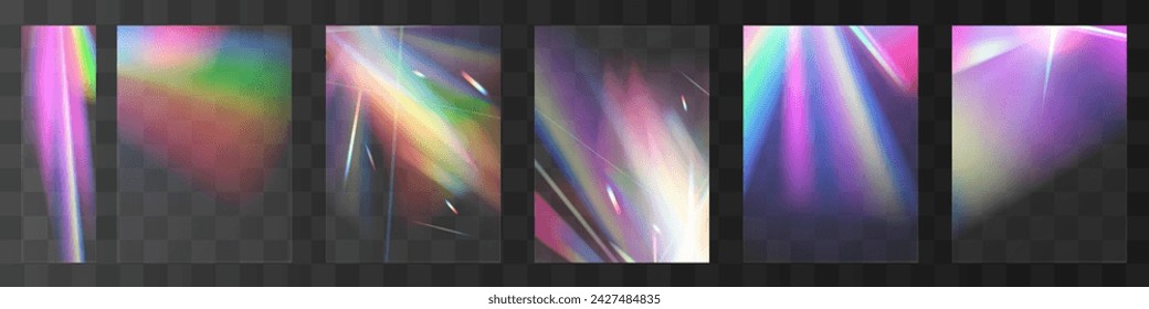Cristal conjunto de vidrio luz arco iris efecto de reflexión. Óptico, luces, deslumbramiento, plantilla	
