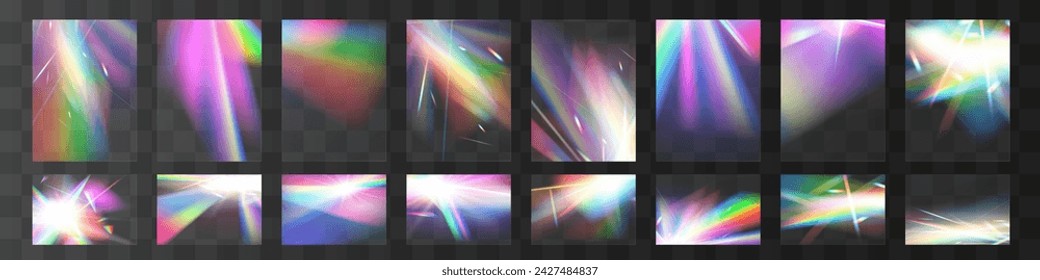 Cristal conjunto de vidrio luz arco iris efecto de reflexión. Óptico, luces, deslumbramiento, plantilla	