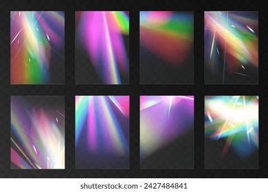 Cristal conjunto de vidrio luz arco iris efecto de reflexión. Óptico, luces, deslumbramiento, plantilla	