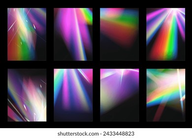 Kristallset Glas Licht Regenbogen Reflexion Effekt. Optisch, Lichter, Blendung, Schablone.	
