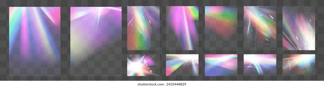 Cristal conjunto de vidrio luz arco iris efecto de reflexión. Óptico, luces, brillo, plantilla.	
