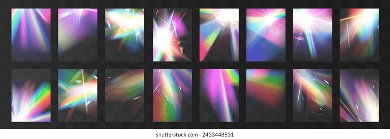 Cristal conjunto de vidrio luz arco iris efecto de reflexión. Óptico, luces, brillo, plantilla.	
