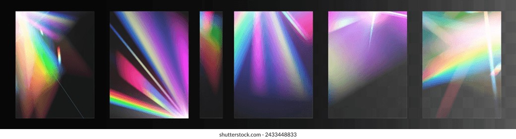 Crystal set glas light rainbow reflection effect.Optical,lights,glare,template.	

