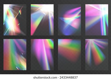 Cristal conjunto de vidrio luz arco iris efecto de reflexión. Óptico, luces, brillo, plantilla.	
